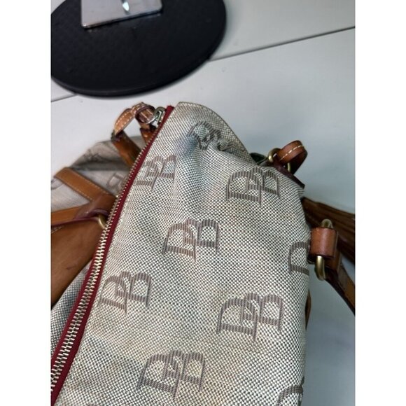 Dooney Bourke The Smith Bag Black Beige DB Logo Florentine Leather Large Tote - Picture 12 of 12